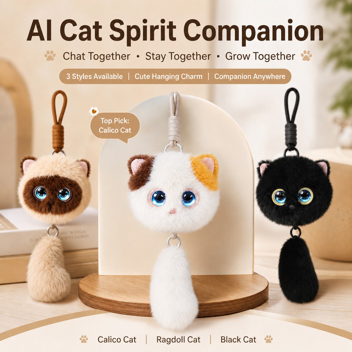 AI companion plush toy keychain - MeowSprite three colorways